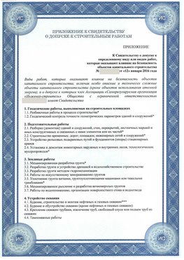 Приложение к свидетельству о допуске к строительным работам Татищево СРО в строительстве